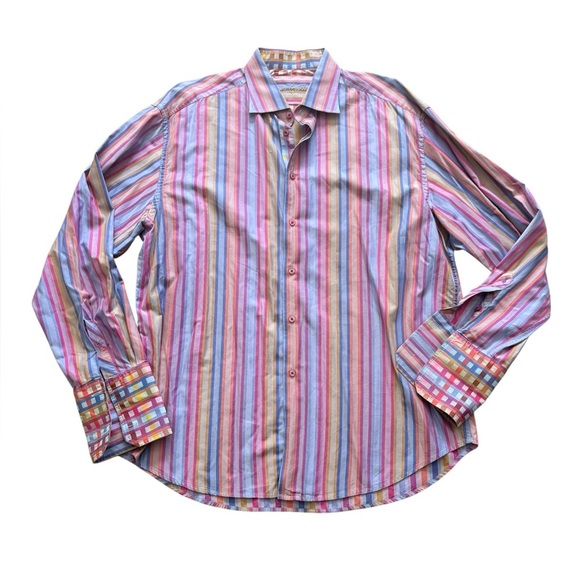 Robert Graham Vibrant Multi Color Stripes Button Up Shirt Cotton 3XL Career Work - Picture 1 of 9